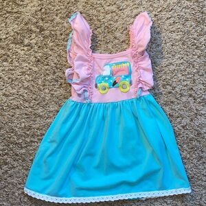 3t girls sleeveless ice cream truck dress. Pink and blue.